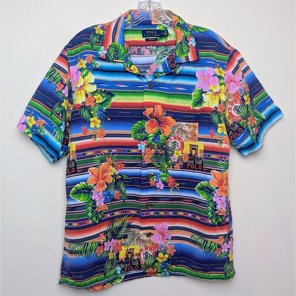 Vintage Polo Ralph Lauren Grand Tour Loop Collar Hawaiian Camp Shirt Medium
